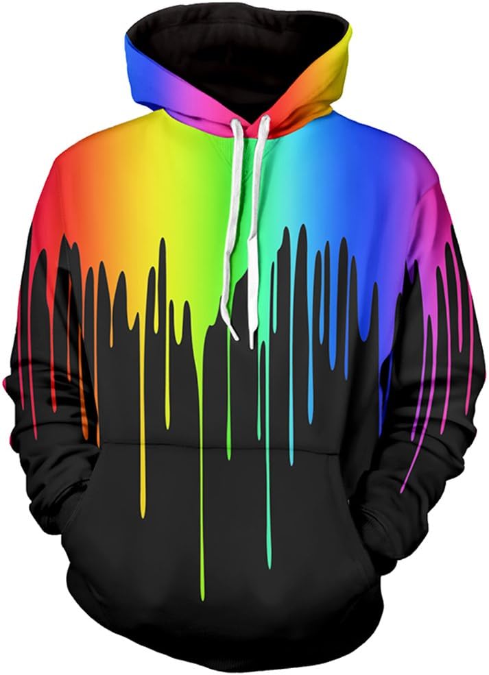 Cutiefox Womens 3D Rainbow Print Pullover Hoodie Sweatshirt Multicolor M