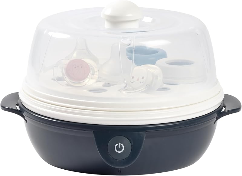Sterilizzatore per biberon 2 in 1, Evolutivo, elettrico a vapore, 2 in 1, 2 scomparti, fino a 8 biberon e accessori, ultra rapido, timer, Steril'Express, blu notte