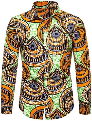 Soundday Men African Shirt Casual Long Sleeve T Shirt Tribal Print Tee V Neck Floral Blouse Top