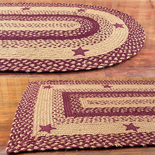 V0310IHF Home Decor Star Wine Jute Braided Area Rug Rectangle