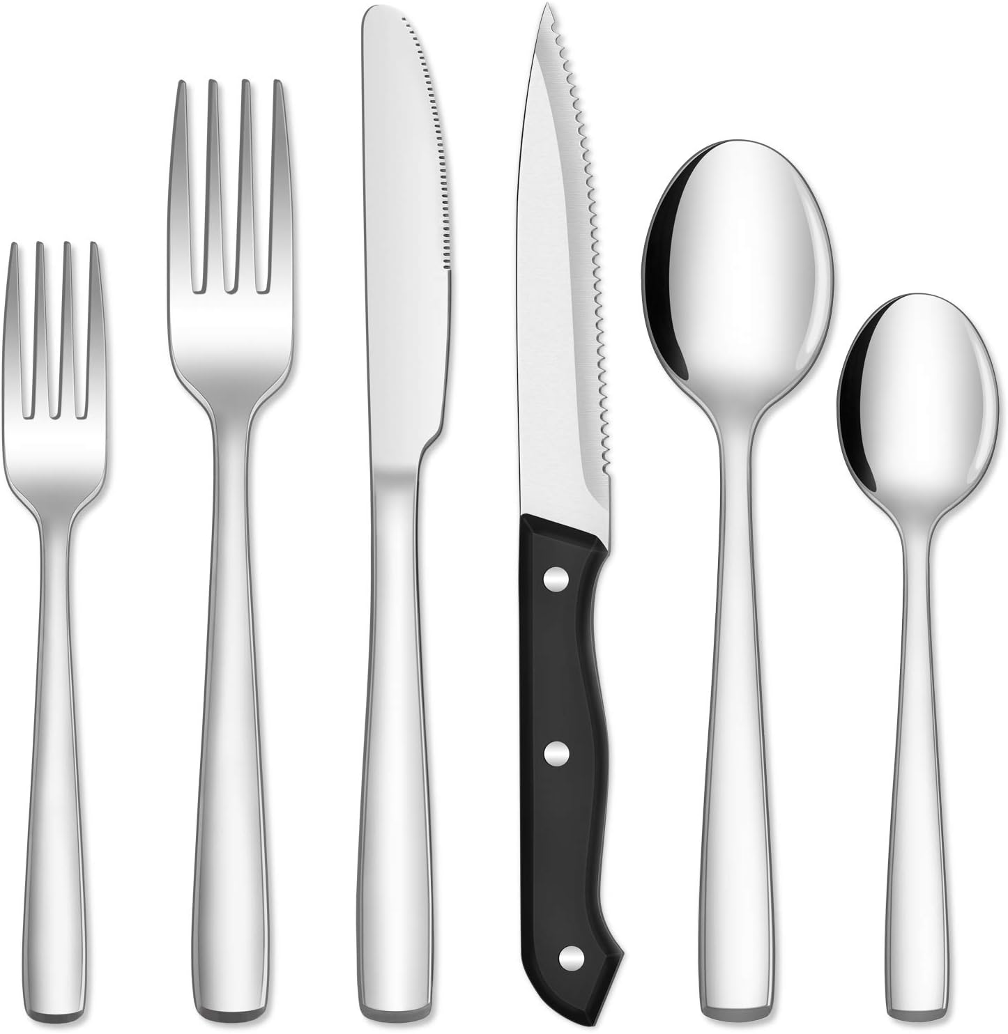  | Hiware 48-Piece Silverware Set with Steak Knives for 8, Stainless Steel Flatware Cutlery Set For Home Kitchen Restaurant Hotel, Mirror Polished, Dishwasher Safe: Flatware Sets