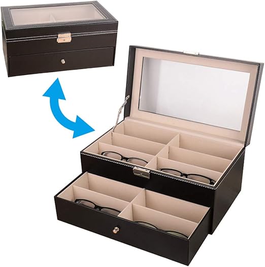 Amazon 収納ケース めがね 老眼鏡 サングラス を12本収納 めがねケース 眼鏡 ボックス コレクションケース ジュエリー 腕時計 ネクタイ 小物入れ 二段式 通販