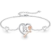 13th/15th/16th/18th/21st/30th/40th/50th/75th/80th Birthday Gifts for Women Daughter Wife Mom 925 Sterling Silver 18 Year Old Girl Birthday Gifts Heart Rose Flower Adjustable Bracelet Mothers Day Christmas Anniversary Graduation Jewelry