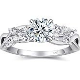BAGUTTA PAVONE 0.5/1/1.5/2/3CT Round/Flower/Round & marquise Cut Moissanite Engagement Rings for Women, D Color VVS1 Moissanite Promise Ring 18K Yellow/White Gold Plated S925 Sterling Silver