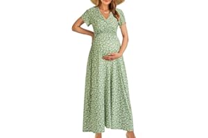 OUGES Maternity Maxi Dress Wrap V Neck Baby Shower Pregnancy Nursing Dresses