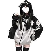 ISMT TZ TM Kawaii Cat Ear Zip Up Hoodie with Detachable Hood Harajuku Sweatshirt Fishbone Print Cute Streetwear Jacket
