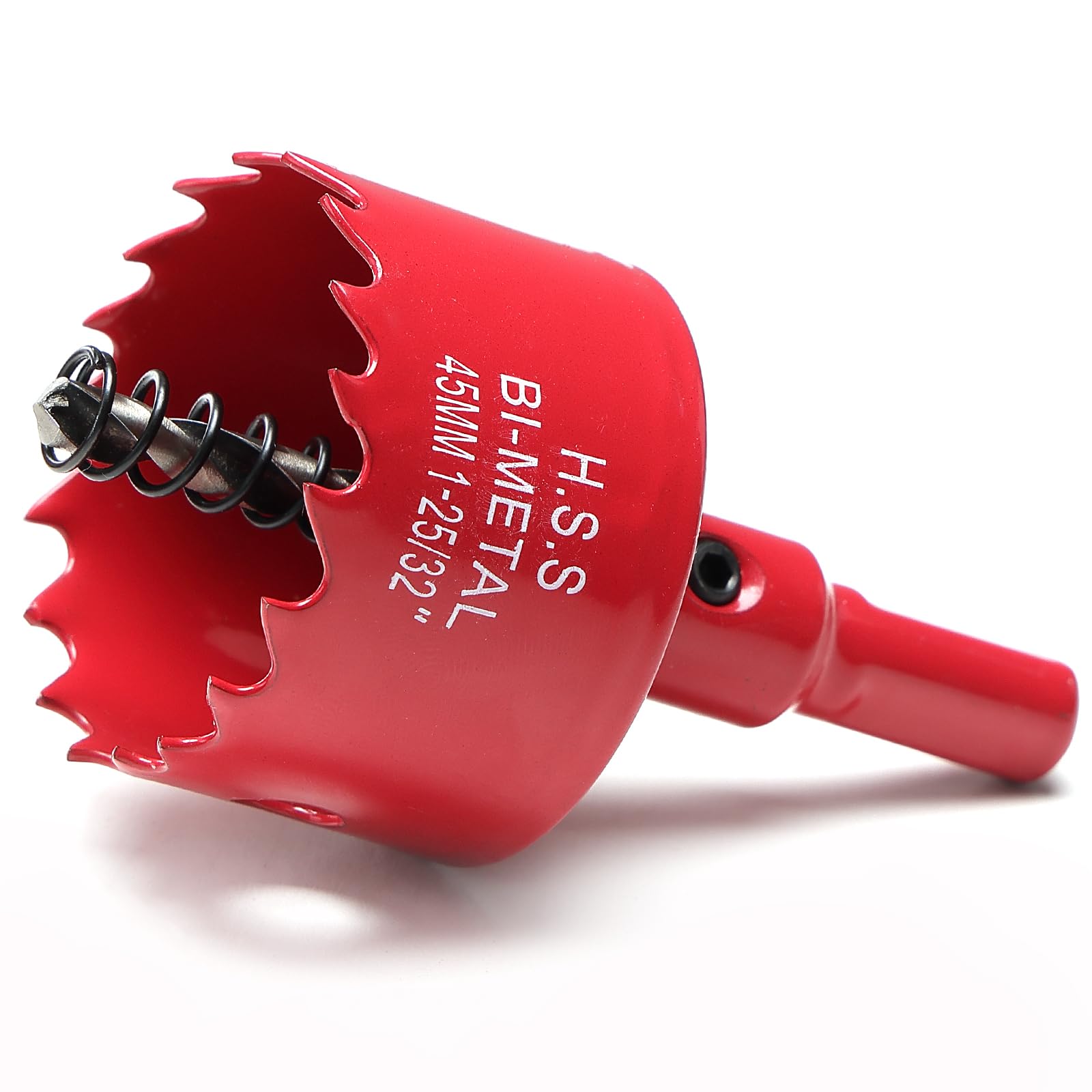 Photo 1 of 1-3/4 Inch Hole Saw for Wood, 45mm HSS BI-Metal Hole Saw for Recessed Lighting, 30mm Cutting Depth Hole Cutter with Hex Shank Drill Bit Adapter for Cornhole Boards Plastic Drywall Fiberboard, Red