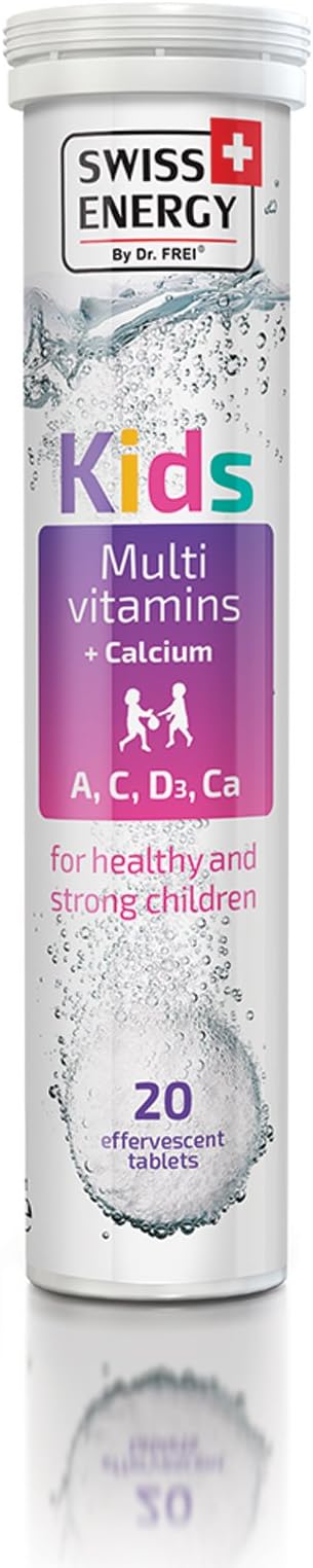 Swiss Energy (Effervescent): KIDS MULTI VITAMINS (A,C,D3,CA) + CALCIUM [20pcs/tube] (5 Tubes)