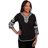 Alfred Dunner Women's Beaded Neck Embroidered Sleeve Top