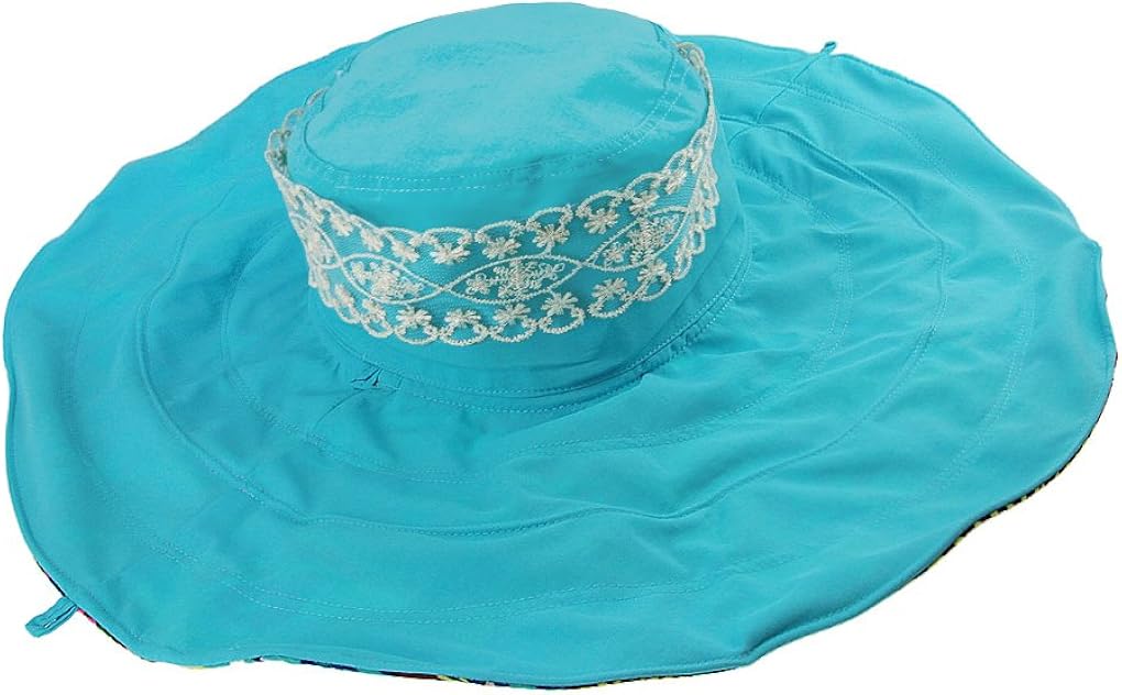 Women's Foldable Floppy Reversible Travel Beach Sun Visor Hat Wide Brim UPF 50+ Blue: Clothing