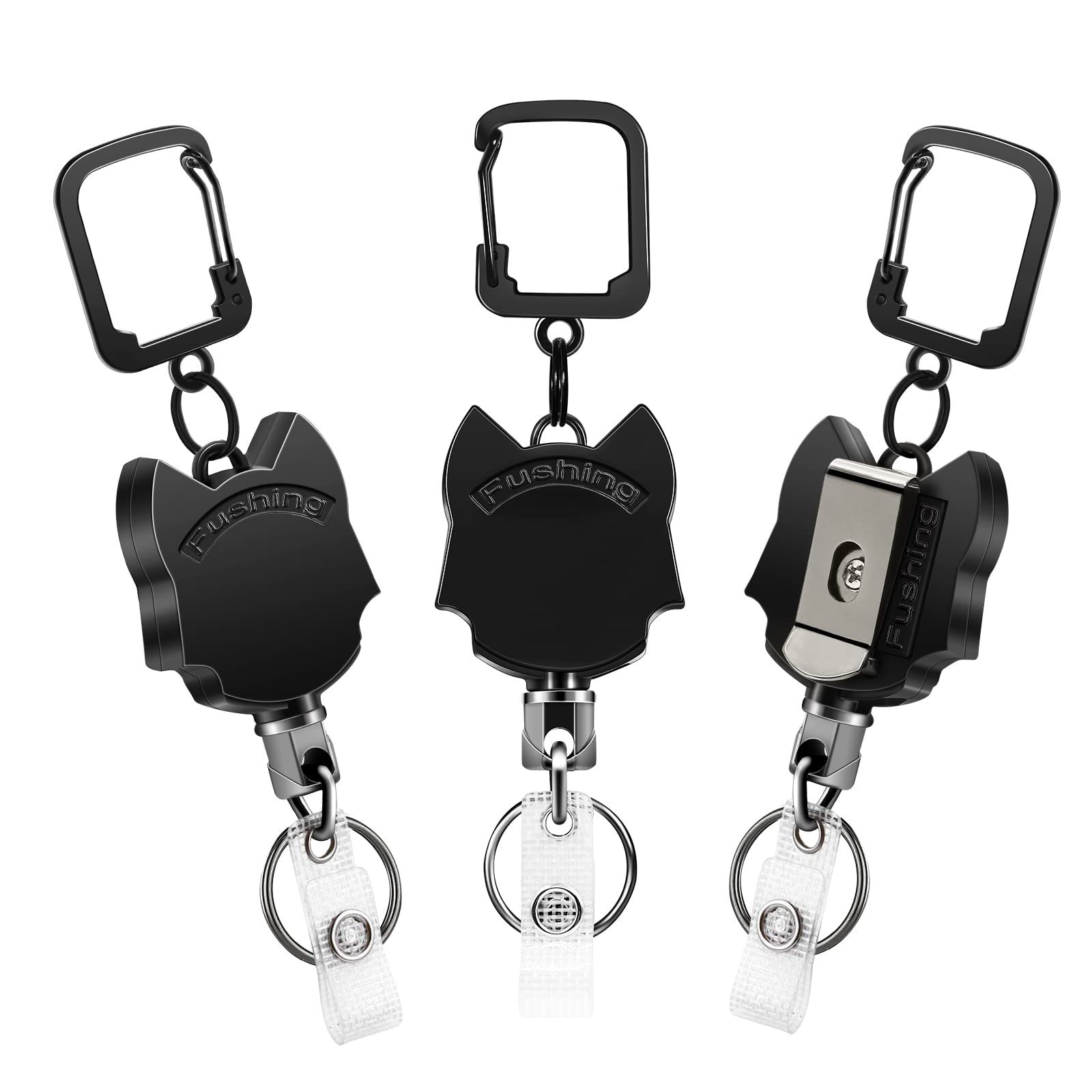 Fushing Heavy Duty Retractable Keychain,3 Pack Key Retractable Reel with Belt Clip, Badge Holder,31.5”Strong Dyneema Cord and Key Ring,7.05oz