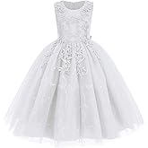 Flower Girl Lace Dress for Kids Wedding Bridesmaid Pageant Party Formal Long Gown Princess Communion Tulle Dresses 3-12