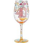 Enesco Designs by Lolita Happy 40th Birthday Hand-Painted Artisan Wine Glass, 15 Ounce, Multicolor