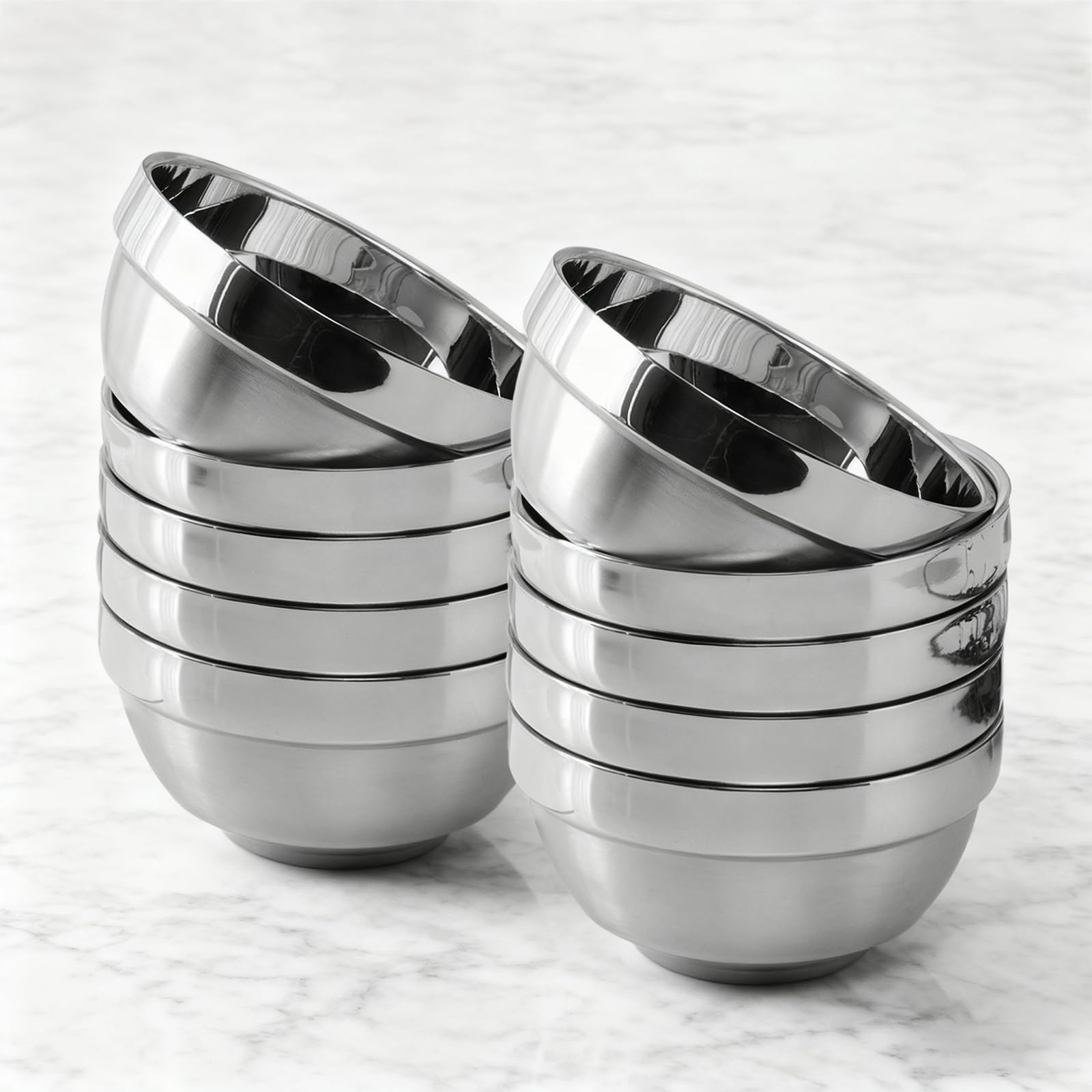 Photo 1 of TUPMFG Stainless Steel Bowl Set: 500 ml Cereal Bowl, Set of 10 with Gift Box Included. Double Walled Insulated & Dishwasher Safe, Durable Deep Soup Bowl, Suitable for Home Kitchen & Child (Silver)
