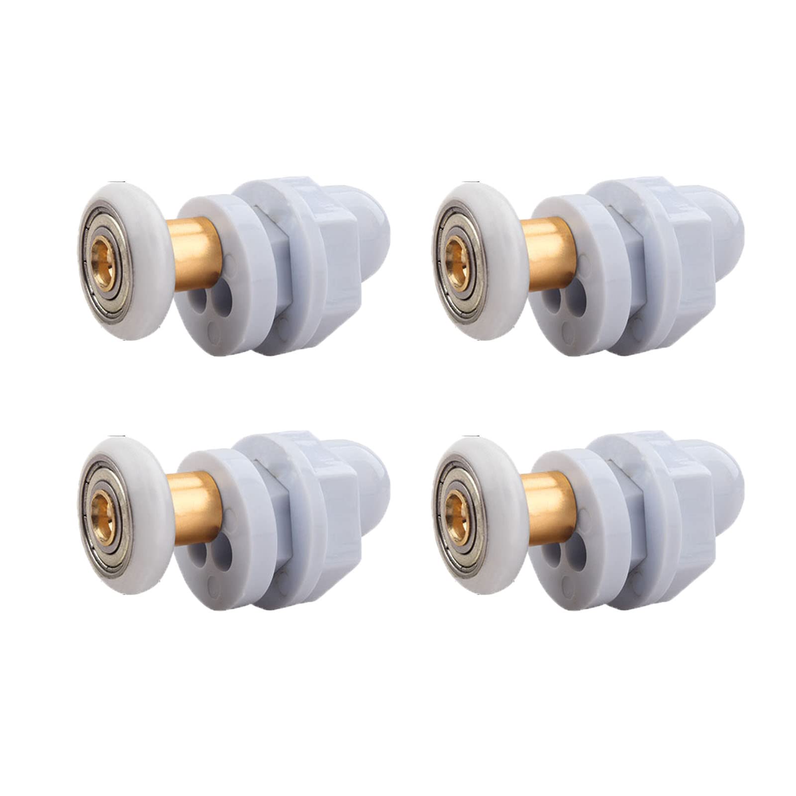 Qikuver 4PCS Shower Door Rollers, Copper Rod Pulley, Strong Load-Bearing Capacity, Ultra-Quiet Shower Glass Door Rollers Replacement, for The Bathroom Glass Sliding Door Pulleys/Wheels (19MM)