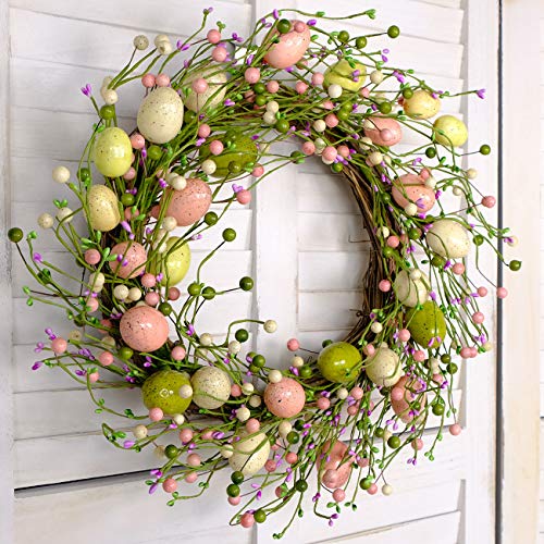 idyllic Easter Wreath with Colorful Eggs Artificial Grapevine Garland for Front Door Wall Decor Holiday Decoration 20" - Thumbnail 2