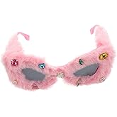 VALICLUD Fuzzy Plush Sunglasses for Women Pink Rhinestone Funny Fashion Glasses Party Eyewear for Birthday Wedding Graduation Photo Props 6.3X5.9 Inches