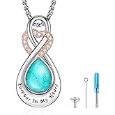LOOVE Infinity Urn Necklace for Ashes Sterling Silver Heart Moonstone Turquoise Birthstone Keepsake Memorial Cremation Jewelry for Women