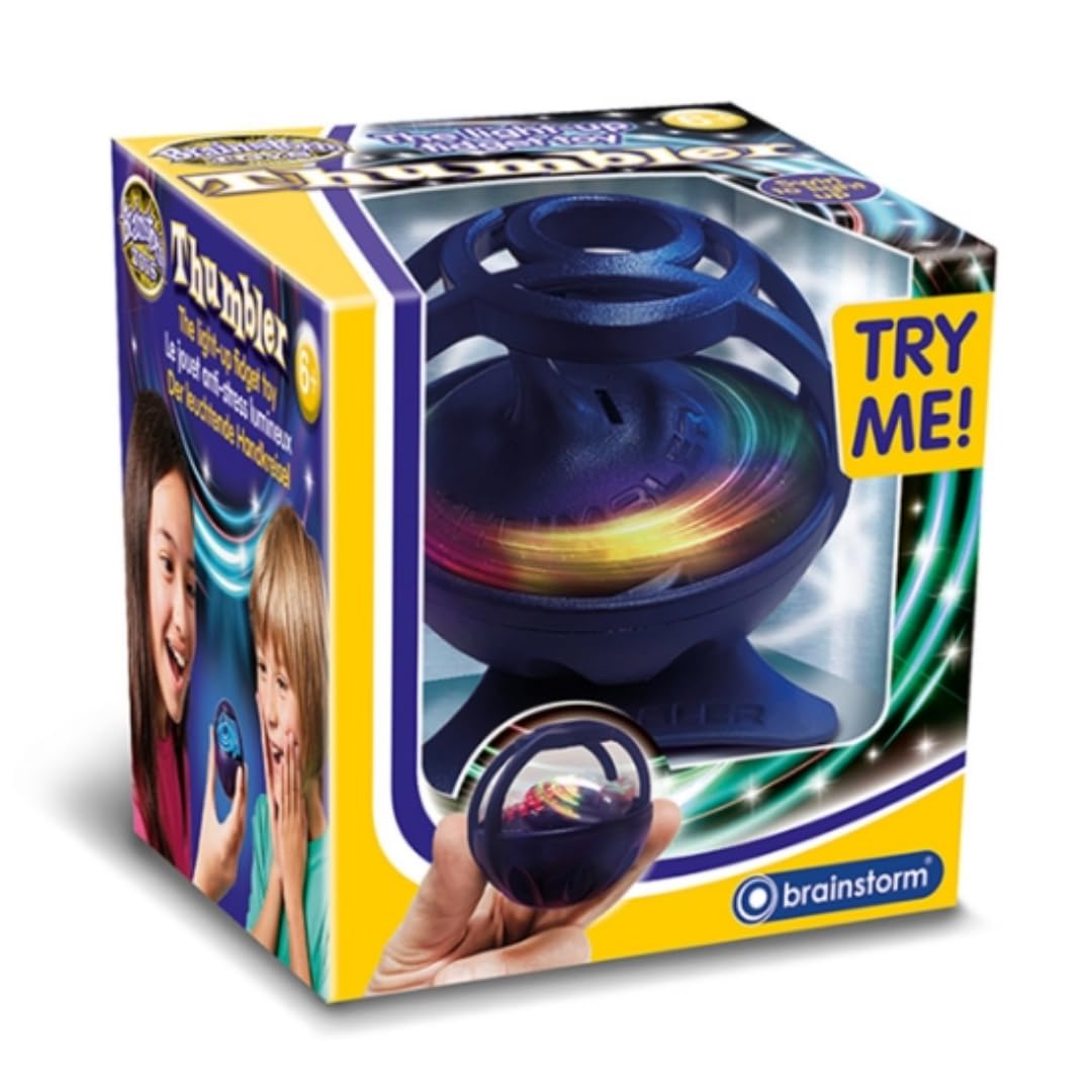Brainstorm Toys Light Up Fidget Toy Thumbler – Science in Motion, Simply Swirl the Light-Up Spinning Top, Fun Novelty Desktop Toy