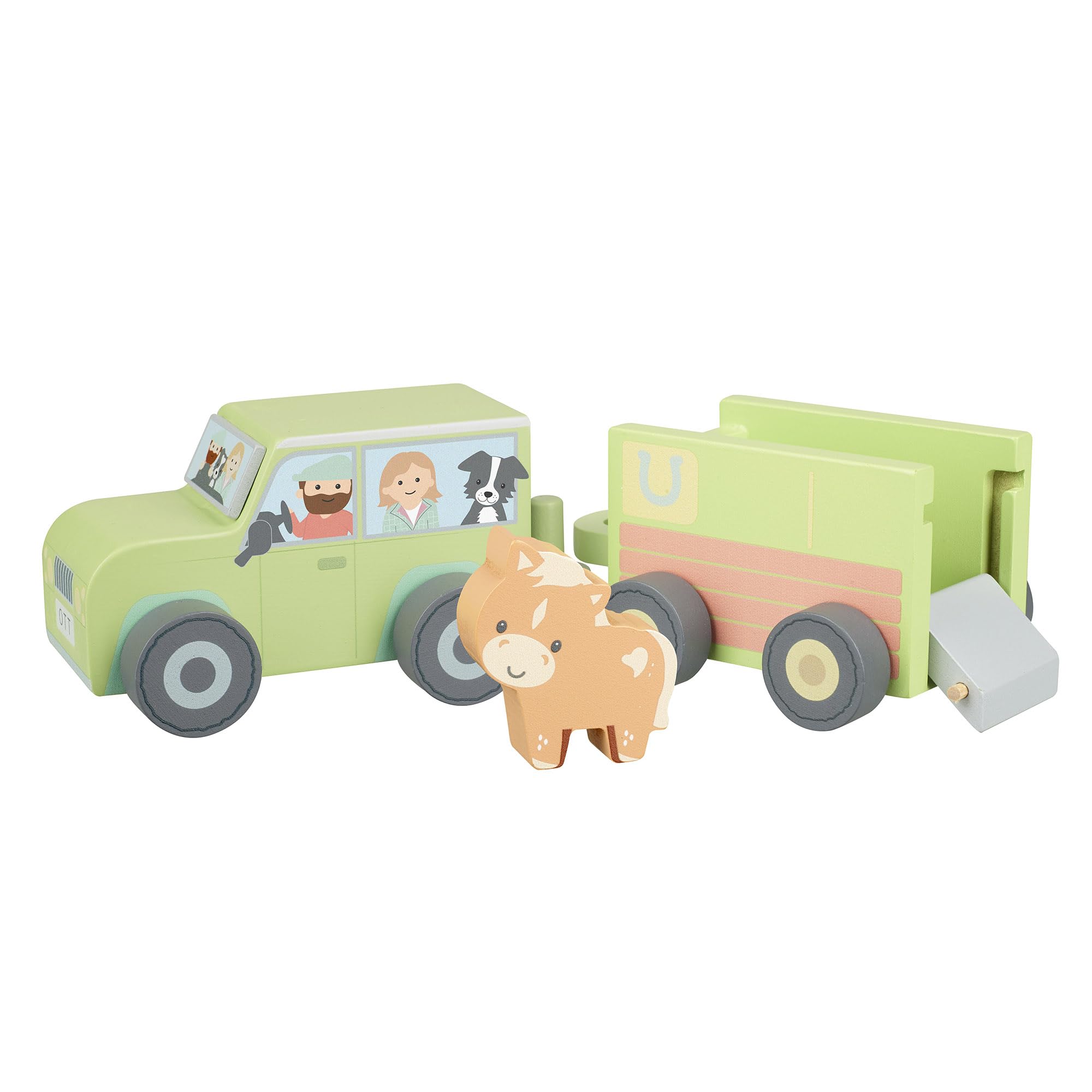 Orange Tree Toys Farm 4x4 Truck and Horsebox Wooden Toy - Pull Along and Push Toy Animal Vehicles, Baby and Toddler - Fun Educational Small World, Early Development & Activity Toys