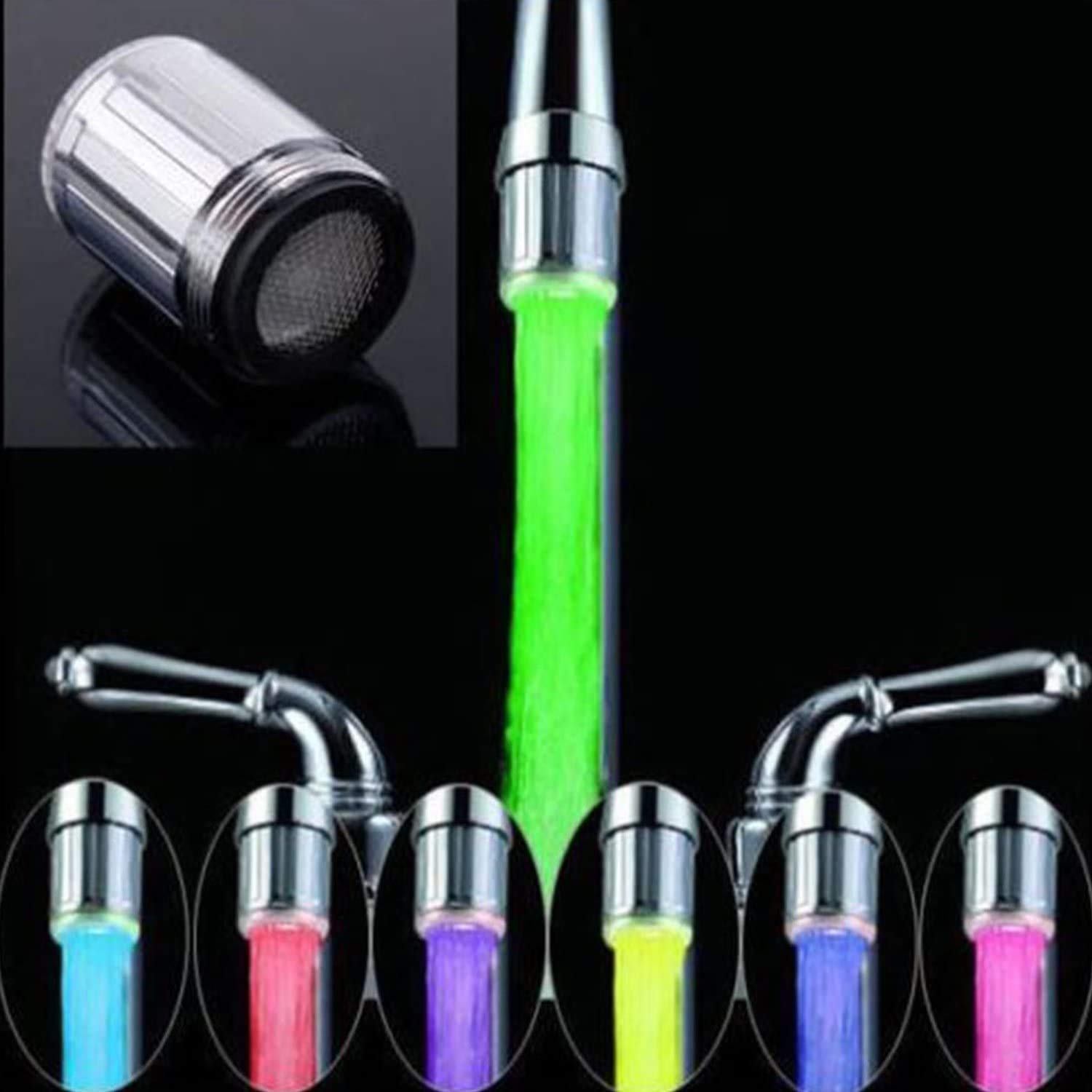 2PCS LED Water Faucet, 7 Colors Changing Glow Light Water Stream Tap Sink Faucet for Kitchen Bathroom