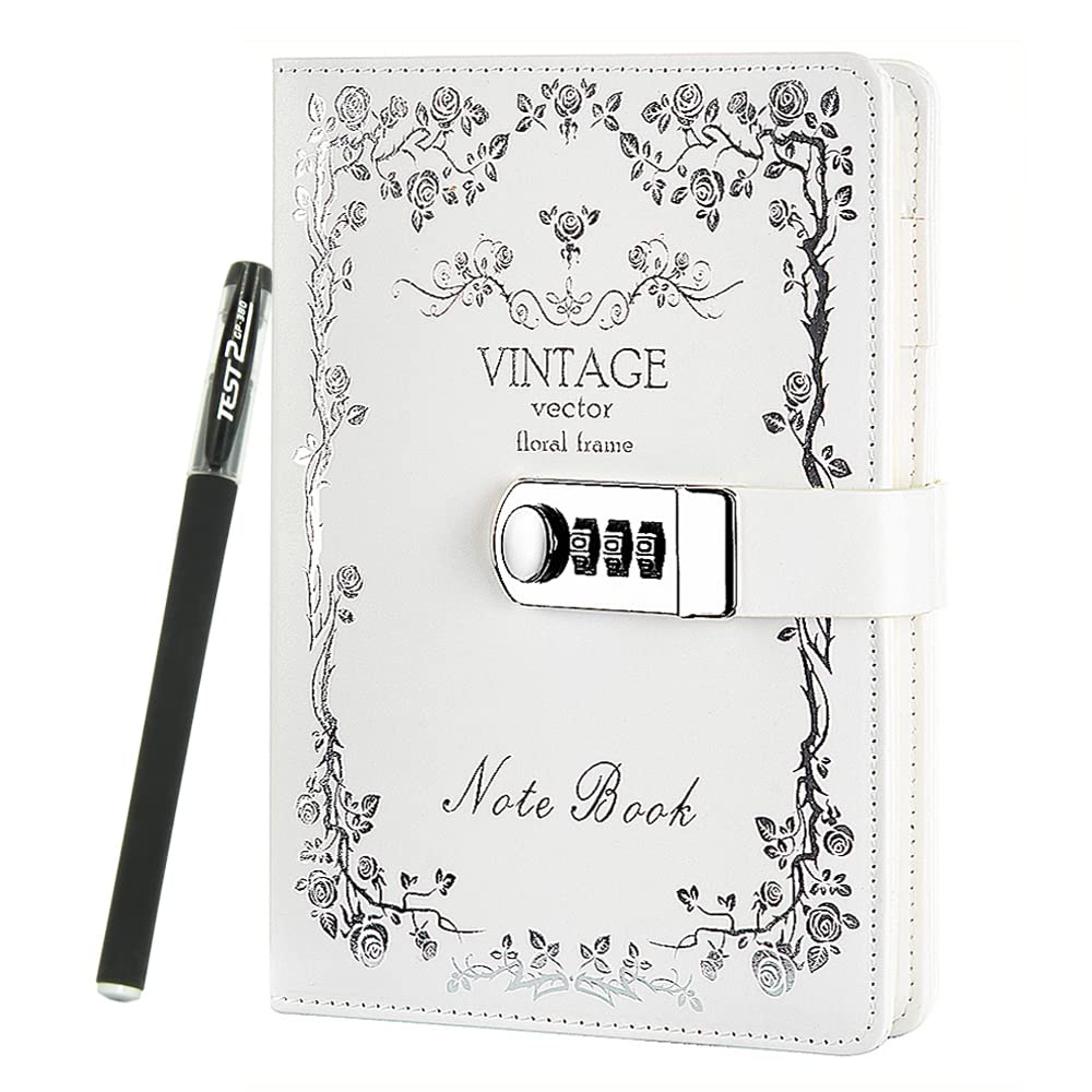 NectaRoy Vintage Retro PU Leather Cover Notebook Planner, Travel Journal with Lock, Lockable Diary Lock Journal, Password Writing Notepad with Pen, 5.9" x 8.4"