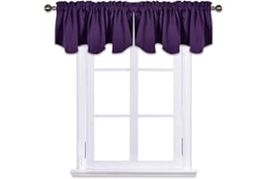 NICETOWN Kitchen Blackout Window Valance - 52 inches by 18 inches Scalloped Rod Pocket Thermal Insulated Living Room Window Halloween Decoration Valance Curtain for Living Room, Royal Purple, 1 Piece