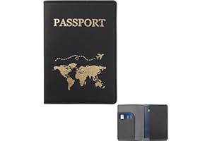 FuninCrea Passport Holder, PU Leather Passport Cover Travel Wallet with Multiple Slots, Slim Passport Wallet with Golden Patt