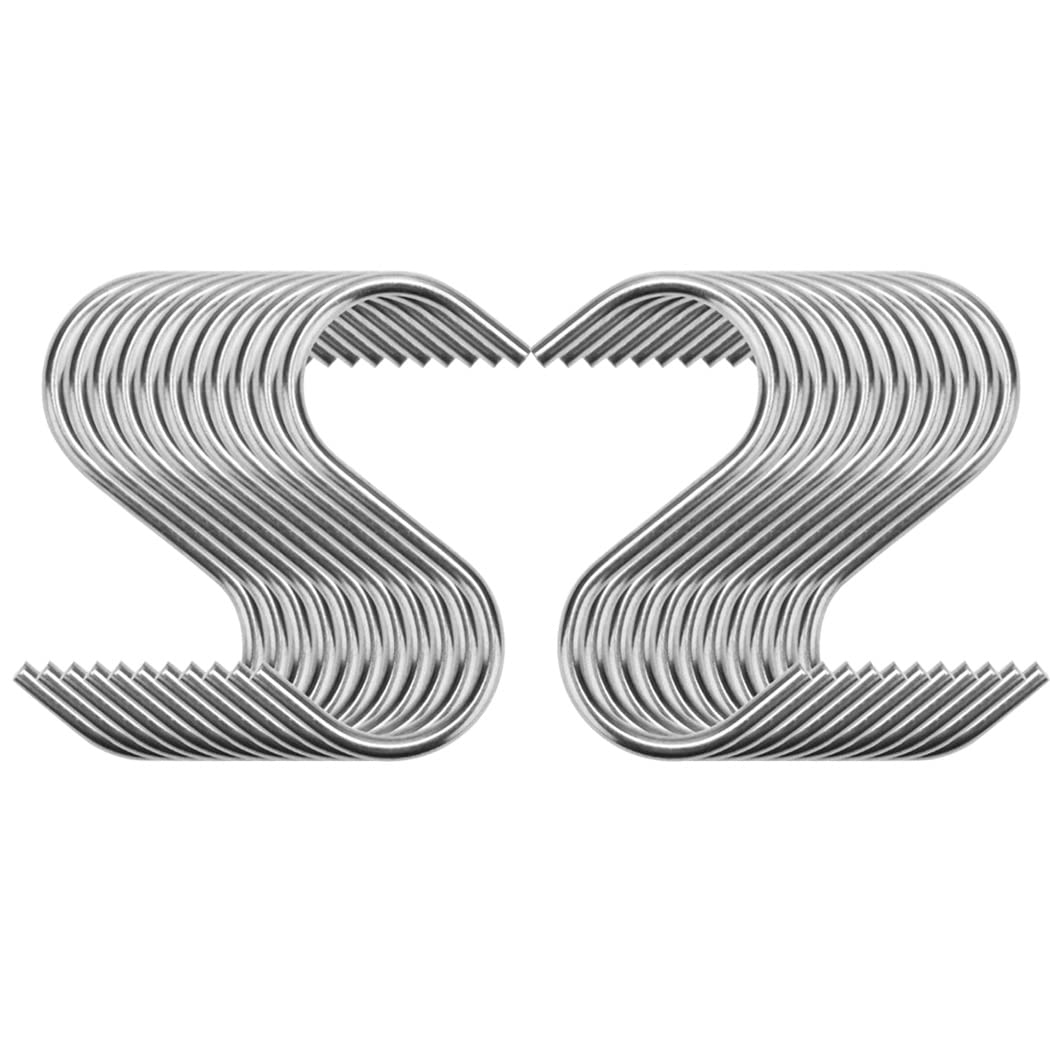 Hoshen 20 Pack 2.5 Inch Stainless Steel House Kitchenware Hooks, Stainless Steel S-Hook Crossbar Hooks for Kitchen, Studio, Bathroom, Garden