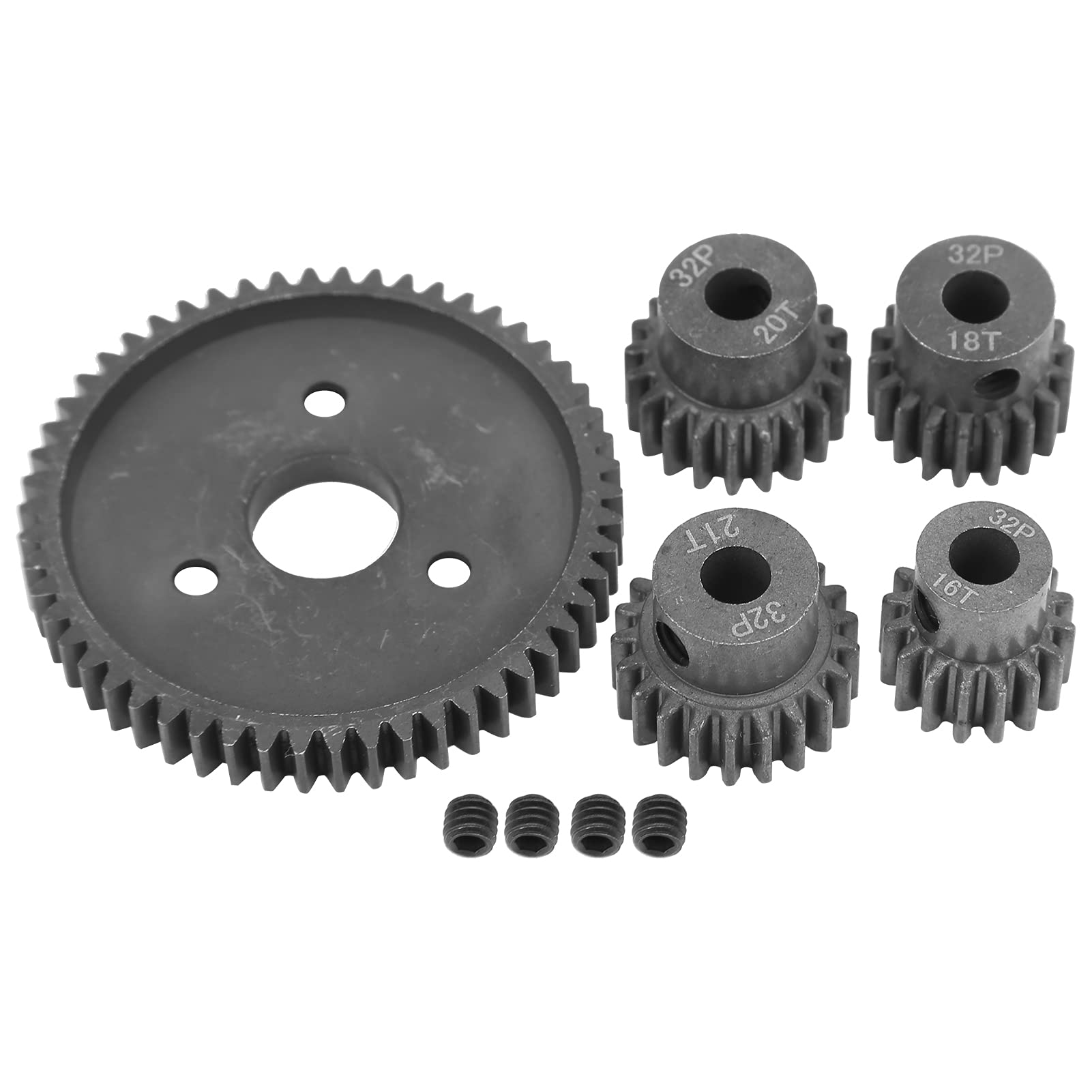 RC Spur Gears, Metal 54T Main Gear 32P Motor Pinion Gears Set Comaptible for Traxxas Slash 2WD RC Car, 32P 16T+18T+20T+21T