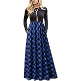 MEROKEETY Women's Long Sleeve Plaid Empire Waist Full Length Maxi Dress with Pockets