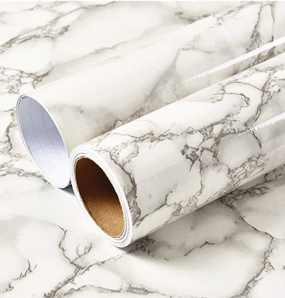 30cm X 250cm White Grey Adheisve Paper Marble Wallpaper Film Peel Stick Granite Vinyl Kitchen Bathroom Countertop Backsplash Tile Sticker Furnitures Marble Paper Sticky Back Plastic Roll