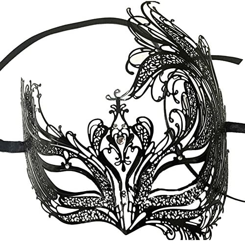 Yiweir Metal Laser Cut Filigree Masquerade Venetian Party Black Mask Rhinestone