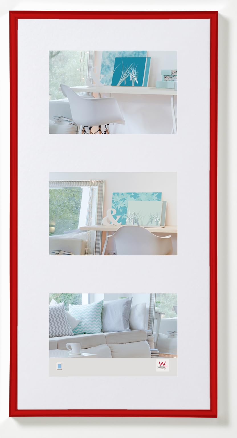 walther design Bilderrahmen rot 3x 10x15 cm Galerie mit Passepartout, New Lifestyle Kunststoffrahmen KV315R