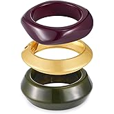 WOWORAMA 3pcs Colorful Chunky Bangle Bracelets Set for Women Tortoise Brown Resin Acrylic Bracelet Stackable Chunky Statement Bracelet Stack Wide Geometric Plastic Bracelets