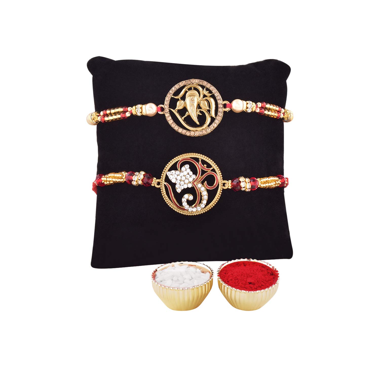 archies rakhi for brother, beautiful om rakhi & ganesha rakhi with roli tika- set of 3