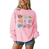 SOFEON Womens Valentines Sweatshirt Heart Print Inspirational Long Sleeve Shirts Crewneck Pullover Oversized Tops
