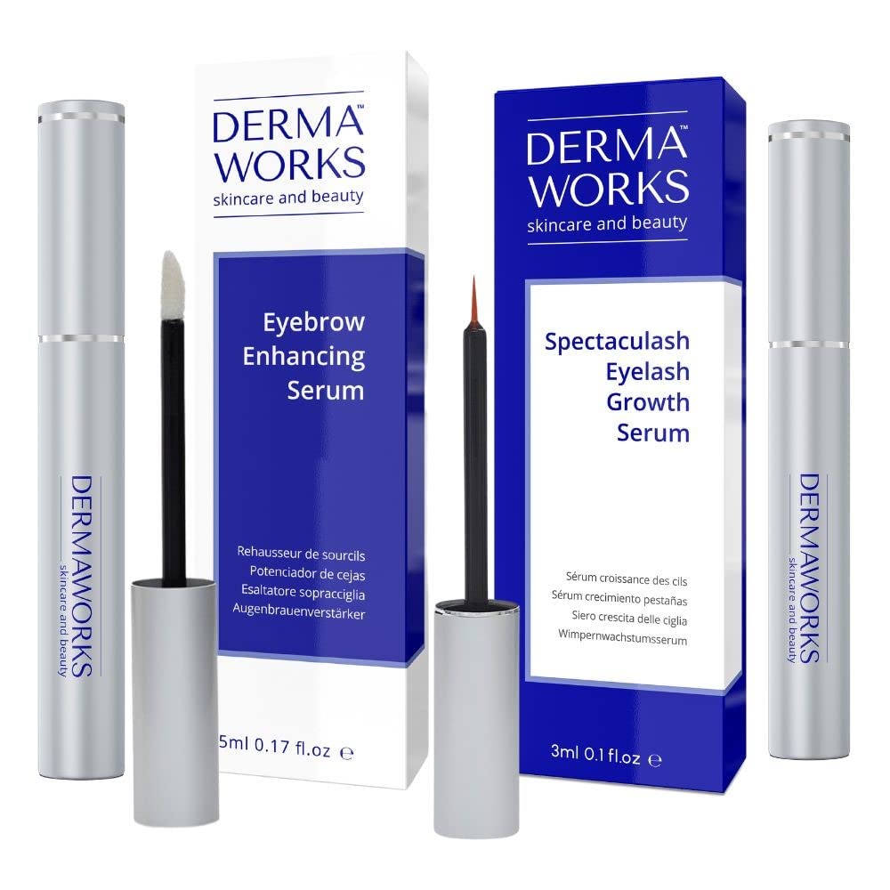 LASH AND BROW SERUM SET - 3ml Lash Serum + 5ml Eyebrow Growth - Longer, fuller Natural Lashes & Thicker, Defined Eyebrows - Rapid Brow and Eyelash Growth Enhancer & Conditioner by DERMAWORKS