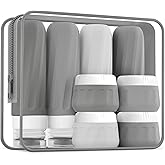 Mrsdry Travel Bottles for Toiletries 8 Pack, TSA Approved Travel Size Containers 3oz, Leak Proof Silicone Squeezable Creams Jars with Clear Travel Bag