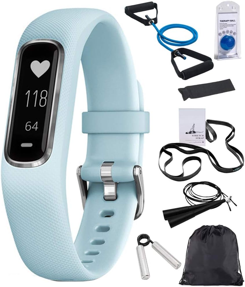Garmin Vivosmart 4 Azure Blue with Silver Hardware (S/M) (010-01995-14) with Deco Gear 7-Piece Fitness Kit