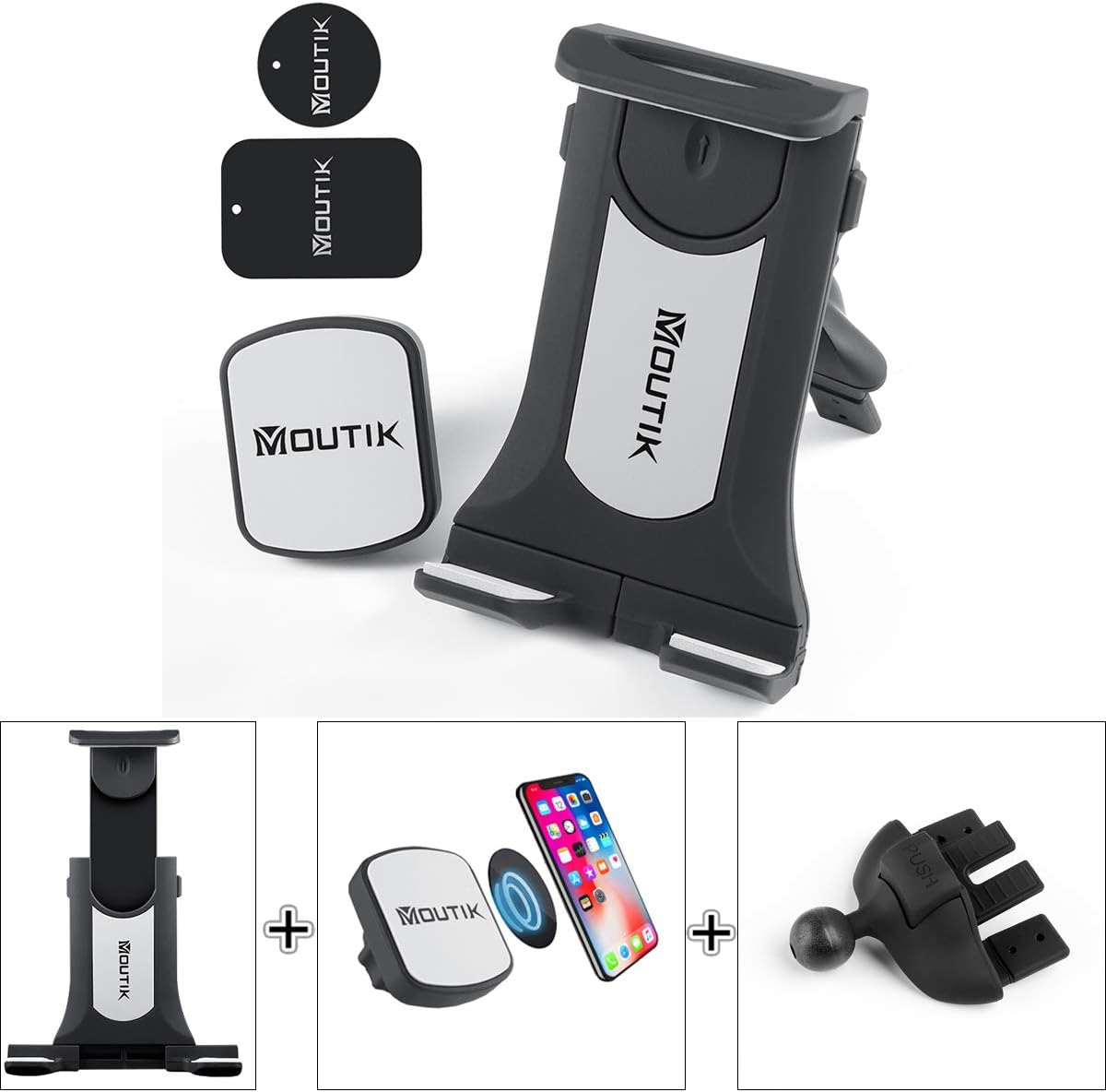 Universal Car CD Phone Holder Mini Tablet Car Mount 360 Rotating Magnetic Car Phone Mount Cradle for iPhone XR XS Max for Samsung S9 S8 Note 8 3.5"-10.5" Mobile Phone Tablets