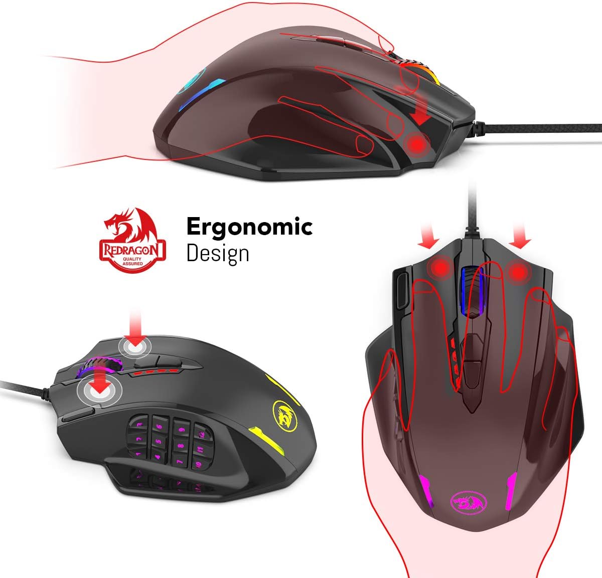 Redragon M908 Impact RGB LED MMO Mouse with Side Buttons Optical Wired Gaming Mouse with 12,400DPI, High Precision, 19 Programmable Mouse Buttons: Computers & Accessories