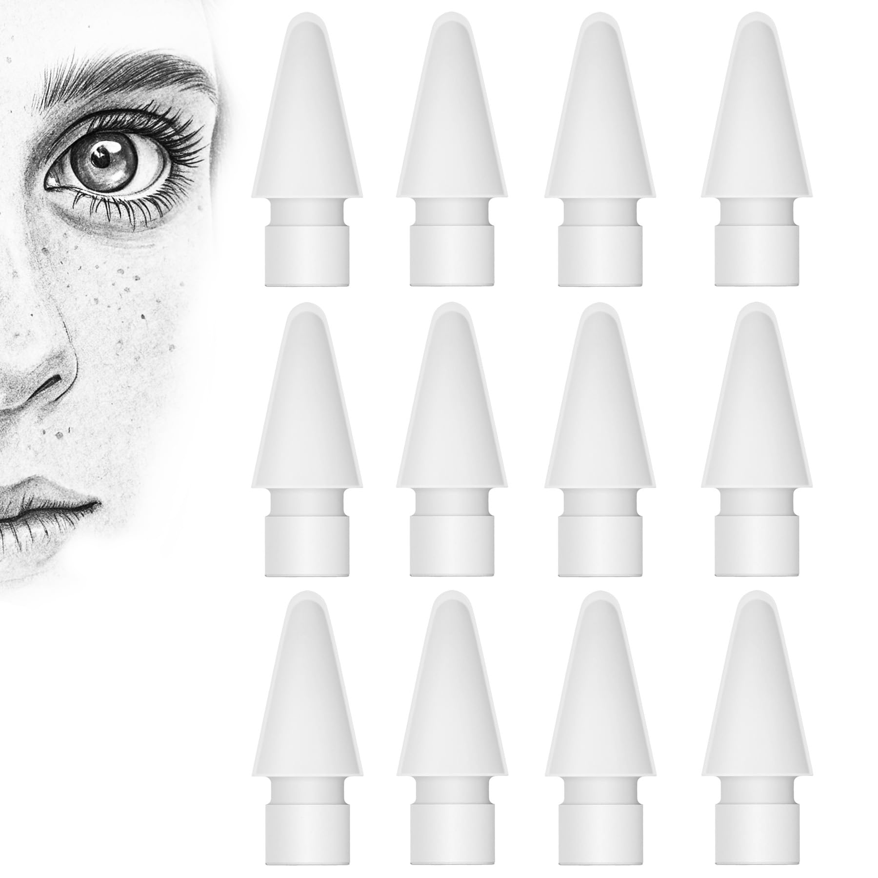 NXVX Soft Apple Pencil Tips Replacement (12 Pack) – Durable Quiet Silicone Nibs with Paperfeel Friction, Perfect for Digital Artists & Frequent Use, Compatible with Apple Pencil 1st/2nd Gen