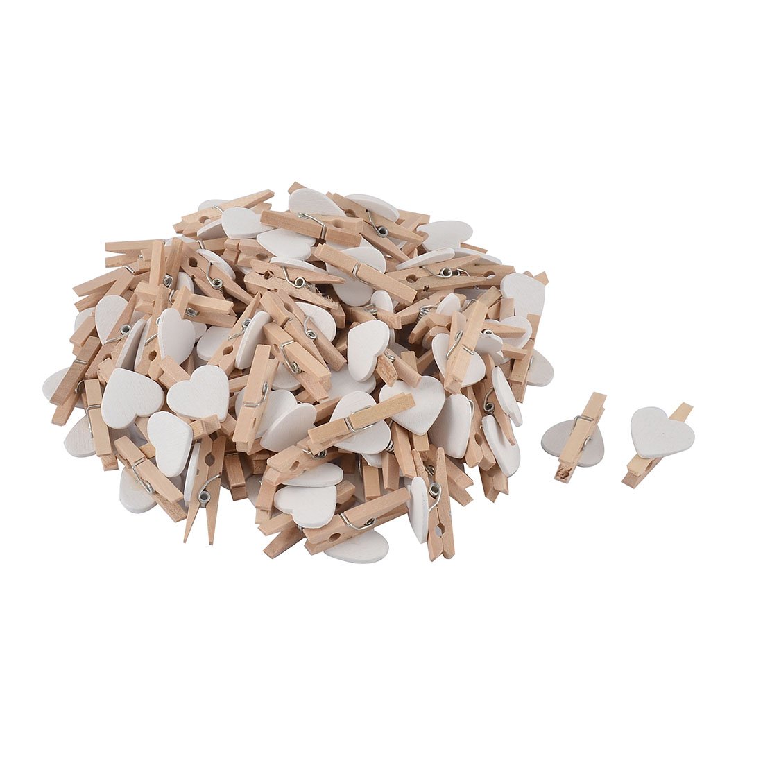 sourcingmap Card Photo Clothes Love Heart Crafts Pegs Mini Wooden Clip 100pcs White