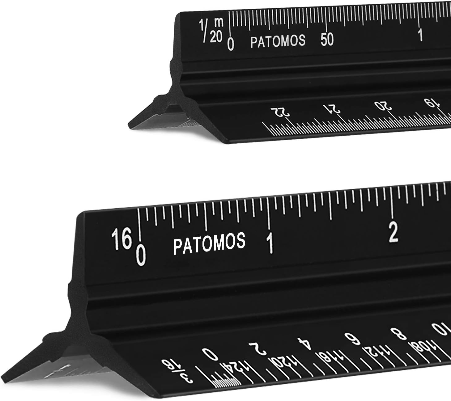 PATOMOS Scale Ruler Metric and Imperial Set, Aluminum Architect Drawing Ruler Triangular for Engineer and Drafting