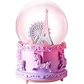 100 MM Romantic Ferris Wheel & Iron Tower Snow Globe Music Box with Color Changed LED Lights and Automatic Snowfall for Women Kids Girls & Home Decor