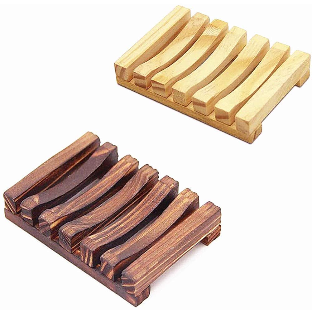 Wooden Soap Dish, Awesocrafts Soap Dishes for Bathroom Shower Soap Holder Tray for Kitchen Home Bath Accessories Hand Craft Wood Soap Case Box (Mix Color, 2 Pack)