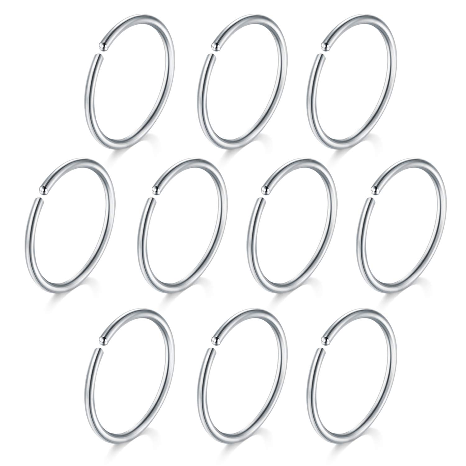 Crdifu 2pcs to 10pcs 20 Gauge Nose Ring Hoop 8mm Stainless Steel Nose Lip Helix Tragus Cartilage Hoop Ring Jewellery