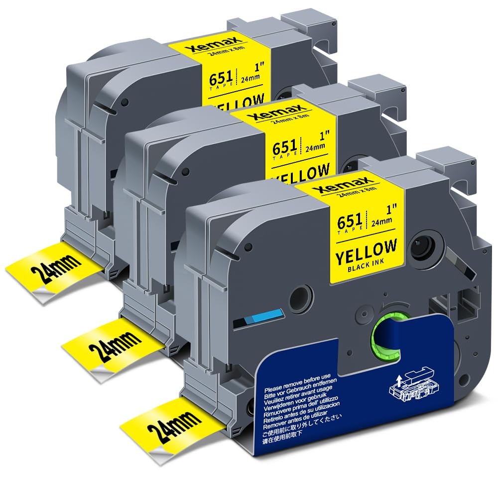3 x XemaX Compatible Label Tape Replacement for Brother P-touchTZe-651 Label Tape 24 mm 1 Inch Tape Cassette for PT-D600 E500 E550W E550WVP H500 P750W P750WVP P700 P710BT P900 P900W P950W, Black