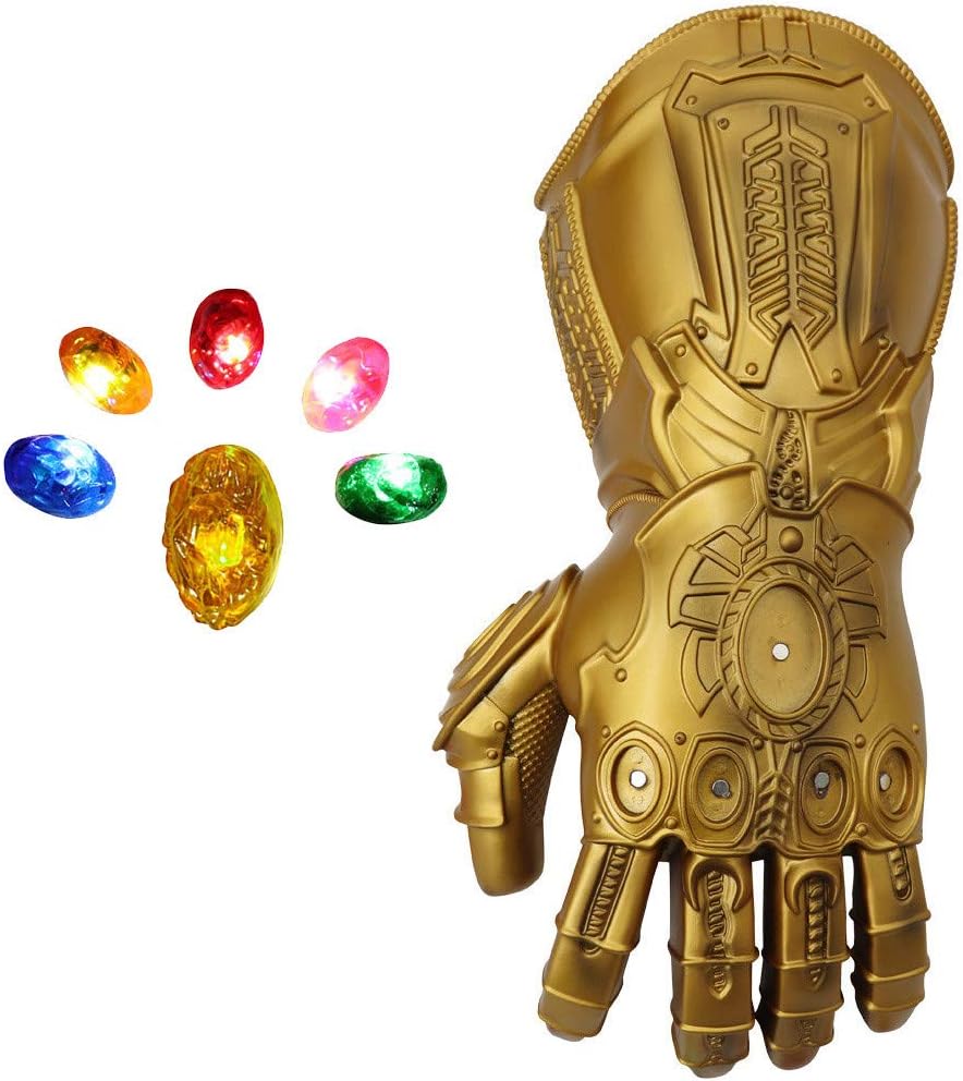 LED Infinity Gauntlet Thanos Iron Man Gloves with Separable Magnetic Infinity Stones Gems for Halloween Props (LED Gems Separable, Adult)